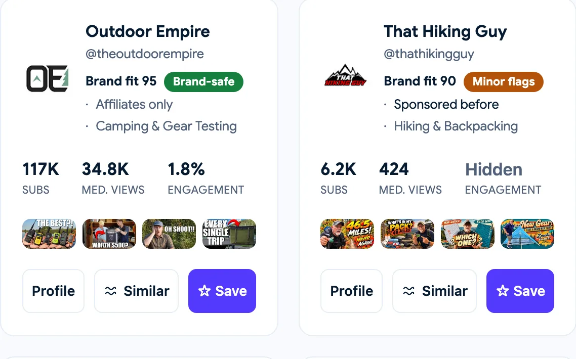 Two search results, one brand-safe, one flagged